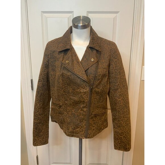 Kut From The Kloth Brown Leopard Print Asymmetrical Zip-Up Moto Jacket, Size XL - Picture 1 of 8